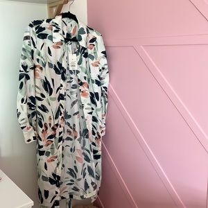 Cream floral button down dress with tie waist